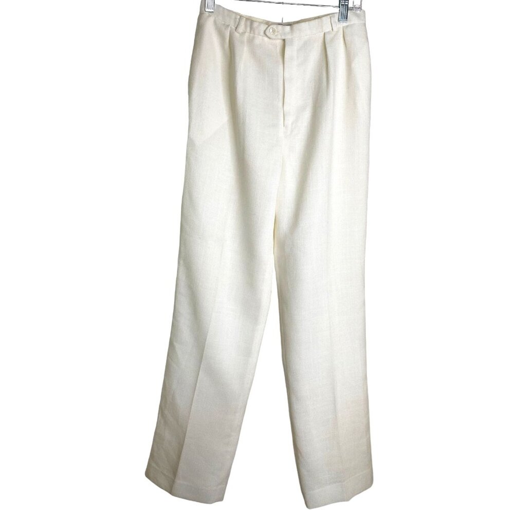 Jones New York Womens White Linen Blend Fly Front Straight Leg Pants Size 12 90s